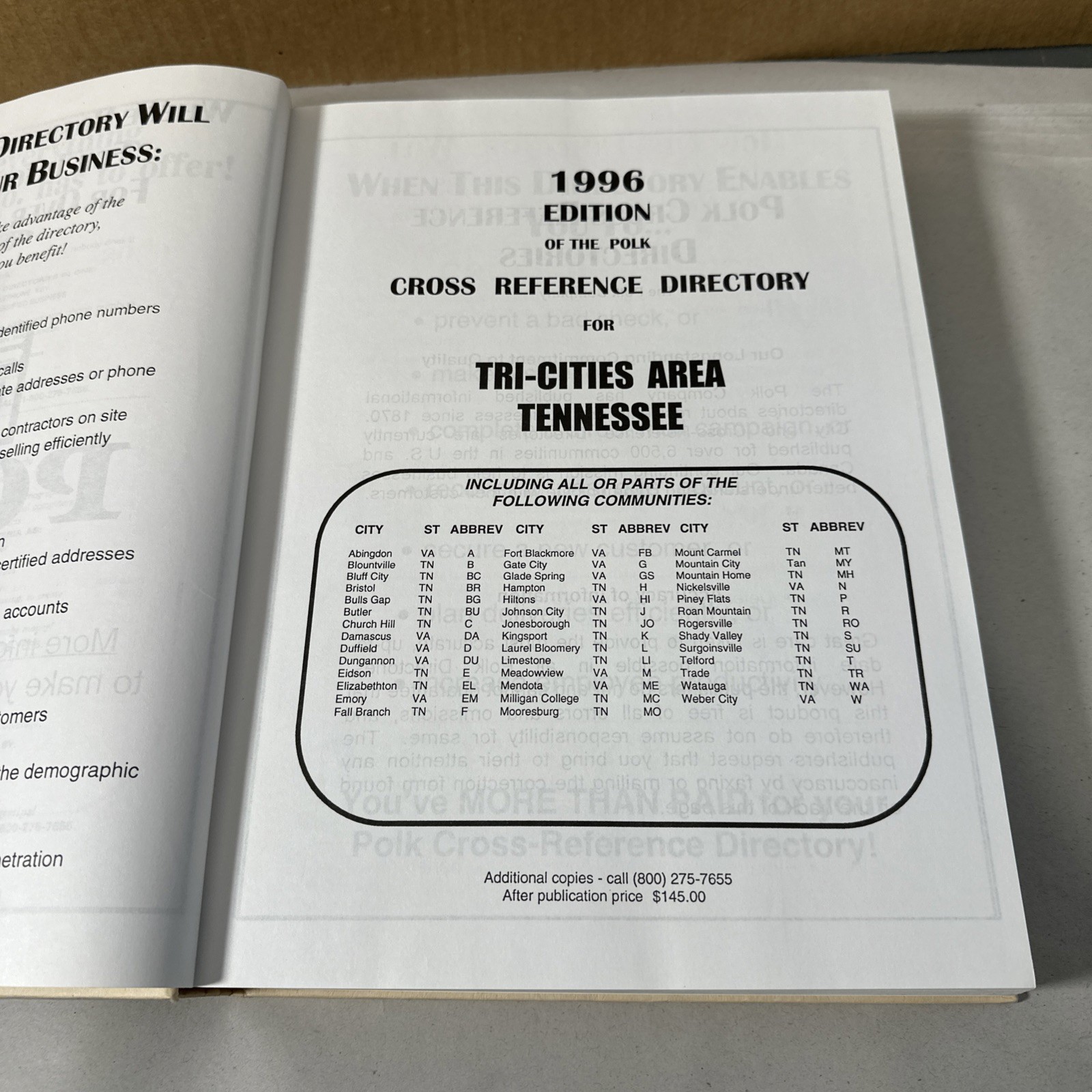 Bristol Virginia Tennessee City Directory Cross Reference Directory 1996 Polk