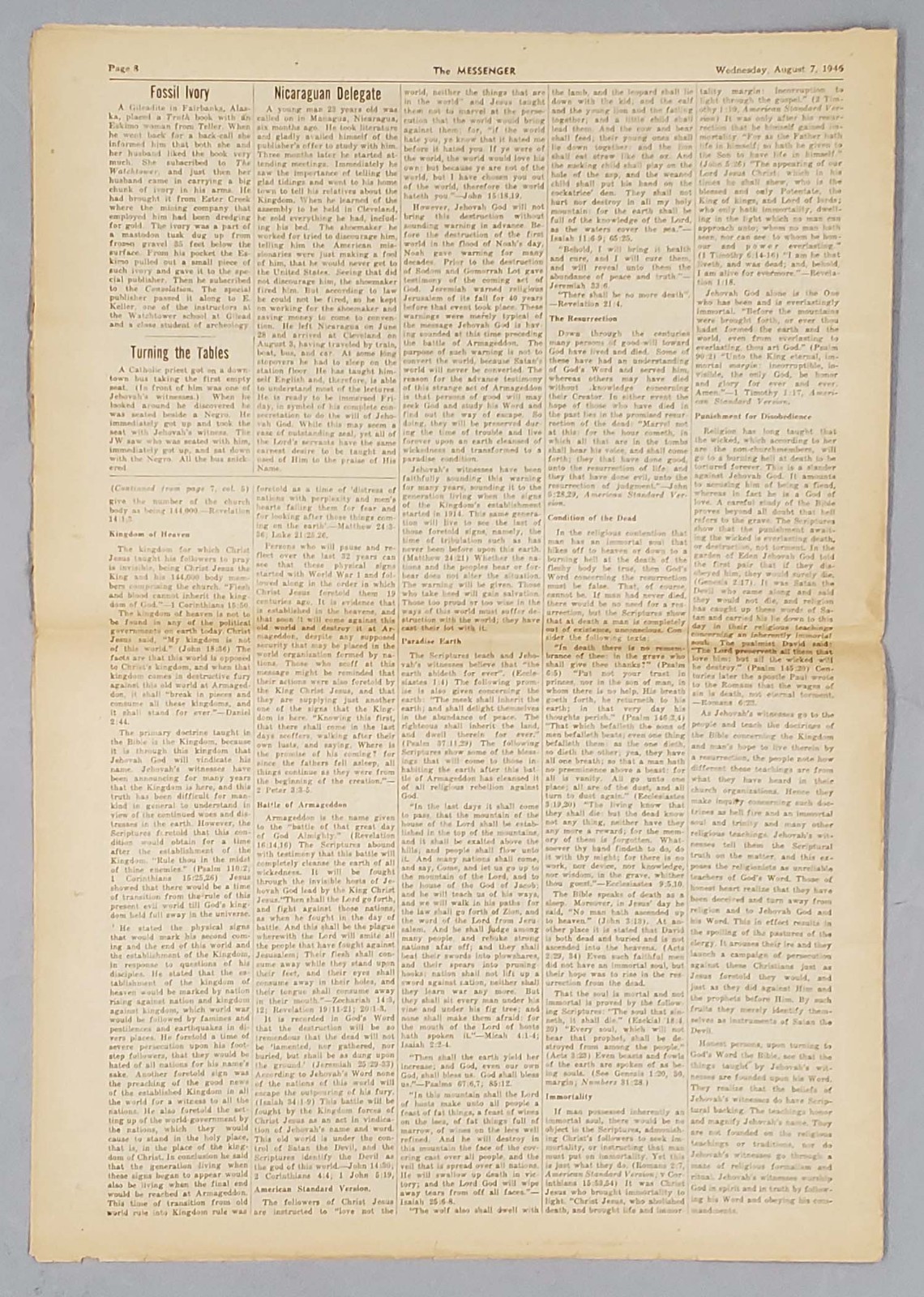 Rare Messenger August 7 1946 Convention Report Watchtower Jehovah