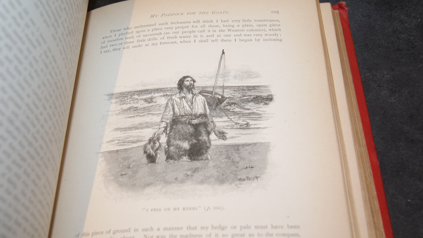 Antique Robinson Crusoe by Daniel Defoe – Red Ornate HC 120 Illustrations Paget