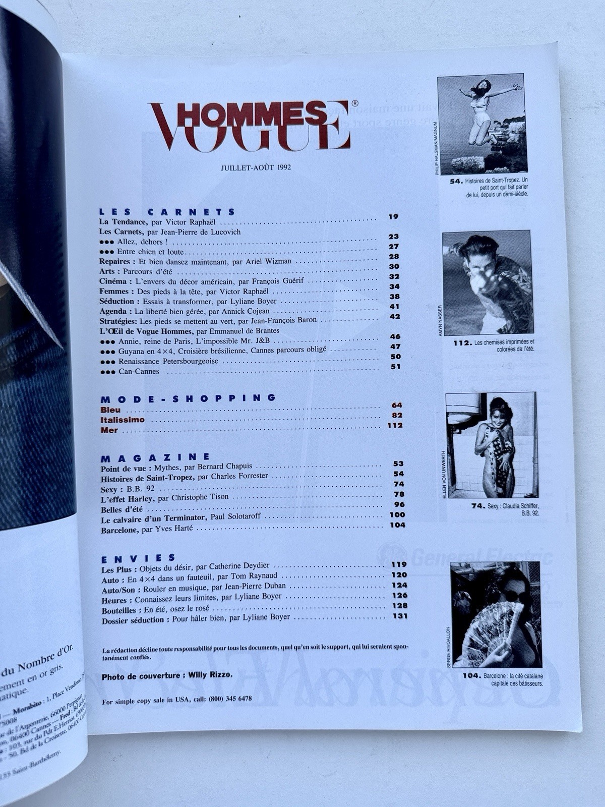 Vogue Hommes No. 151 Jul Aug 1992 Brigitte Bardot Claudia Schiffer Versace