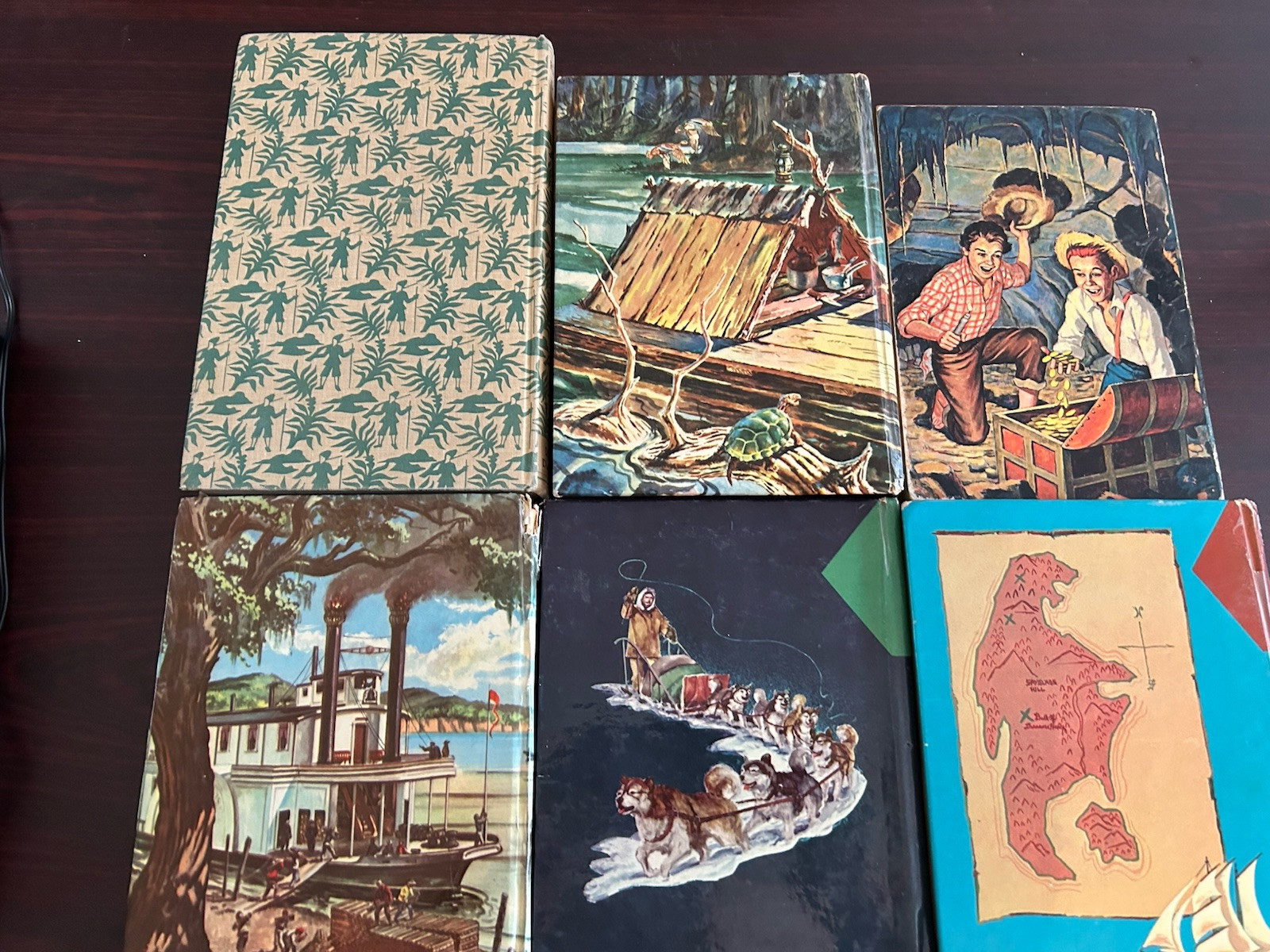 #584 6 Books Robinson Crusoe, Huck Finn , Tom Sawyer,Davy Crockett & More !