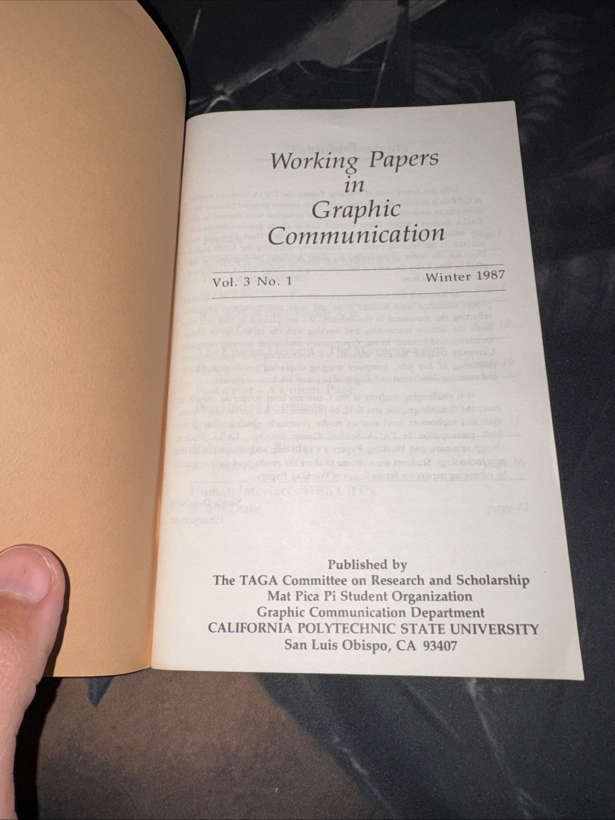 Working Papers In Graphic Communication Vol. 3 No. 1 – Cap Poly SLO