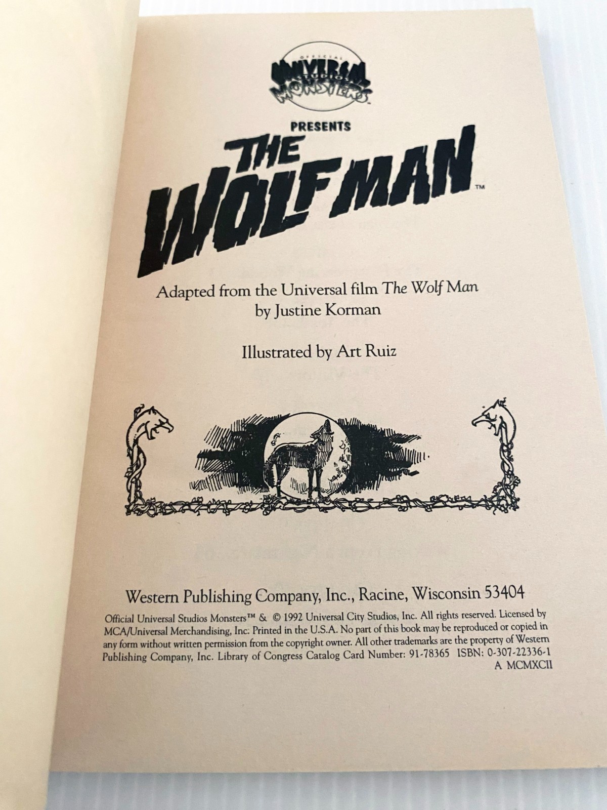 Universal Monsters The Wolf Man Novelization 1992 with Pull Out Poster Werewolf