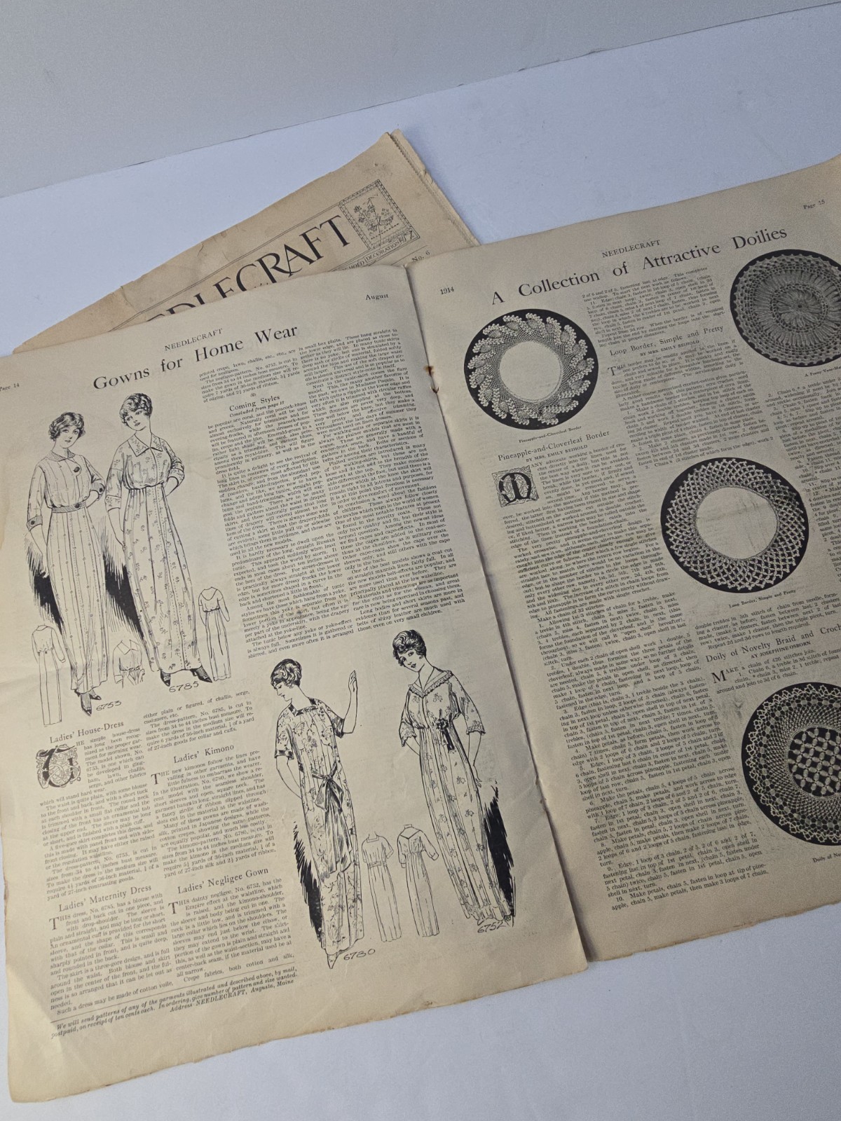 Antique Needlecraft Magazine Lot 1914 1915 Fashion Patterns Ads Home Decor Art