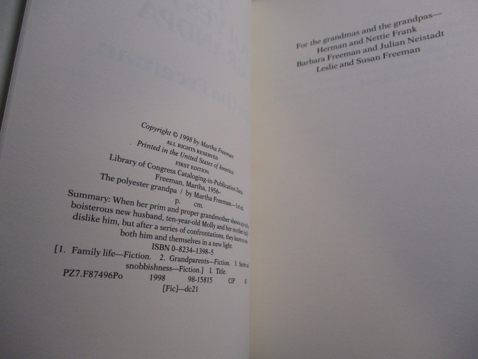 Polyester Grandpa, Martha Freeman, 1st Edition, Hardcover, DJ, 1998