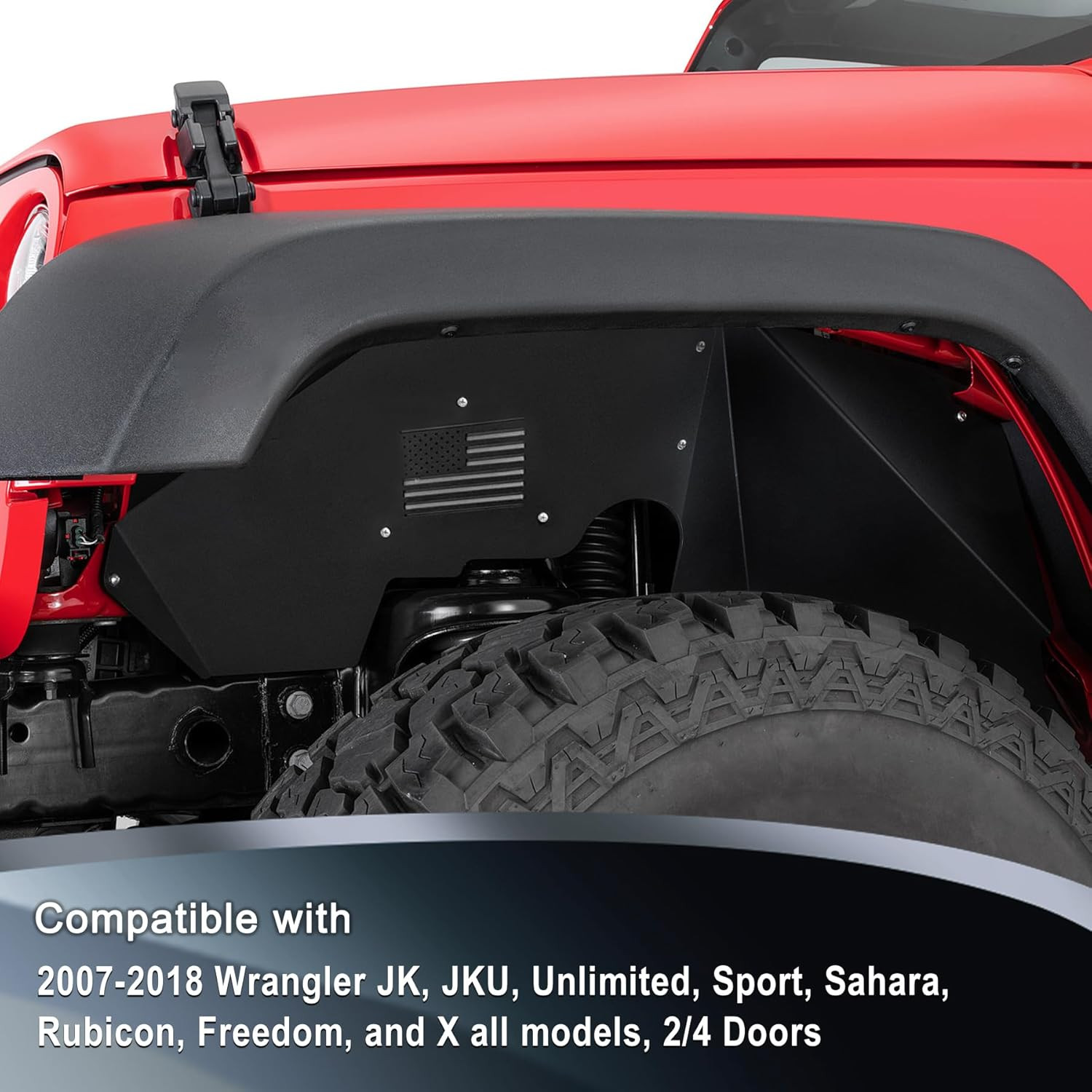 Front and Rear Aluminum Inner Fender Liner Set Compatible with 2007-2018 Wrangle