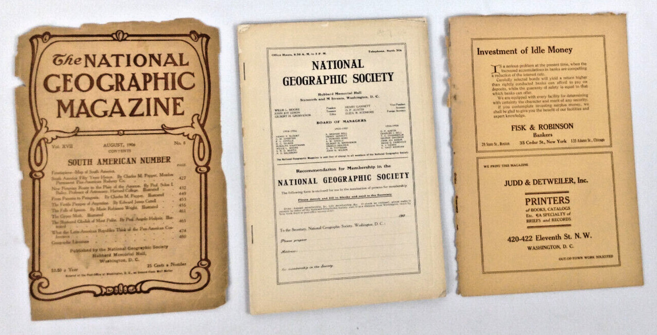1906 August | National Geographic Magazine | Front & Rear Cover Detached | Map