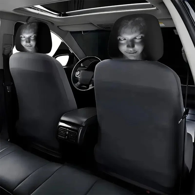 2pcs Ghost Face Headrest Covers,Scary Face Printing Auto Seat Universal Elastic