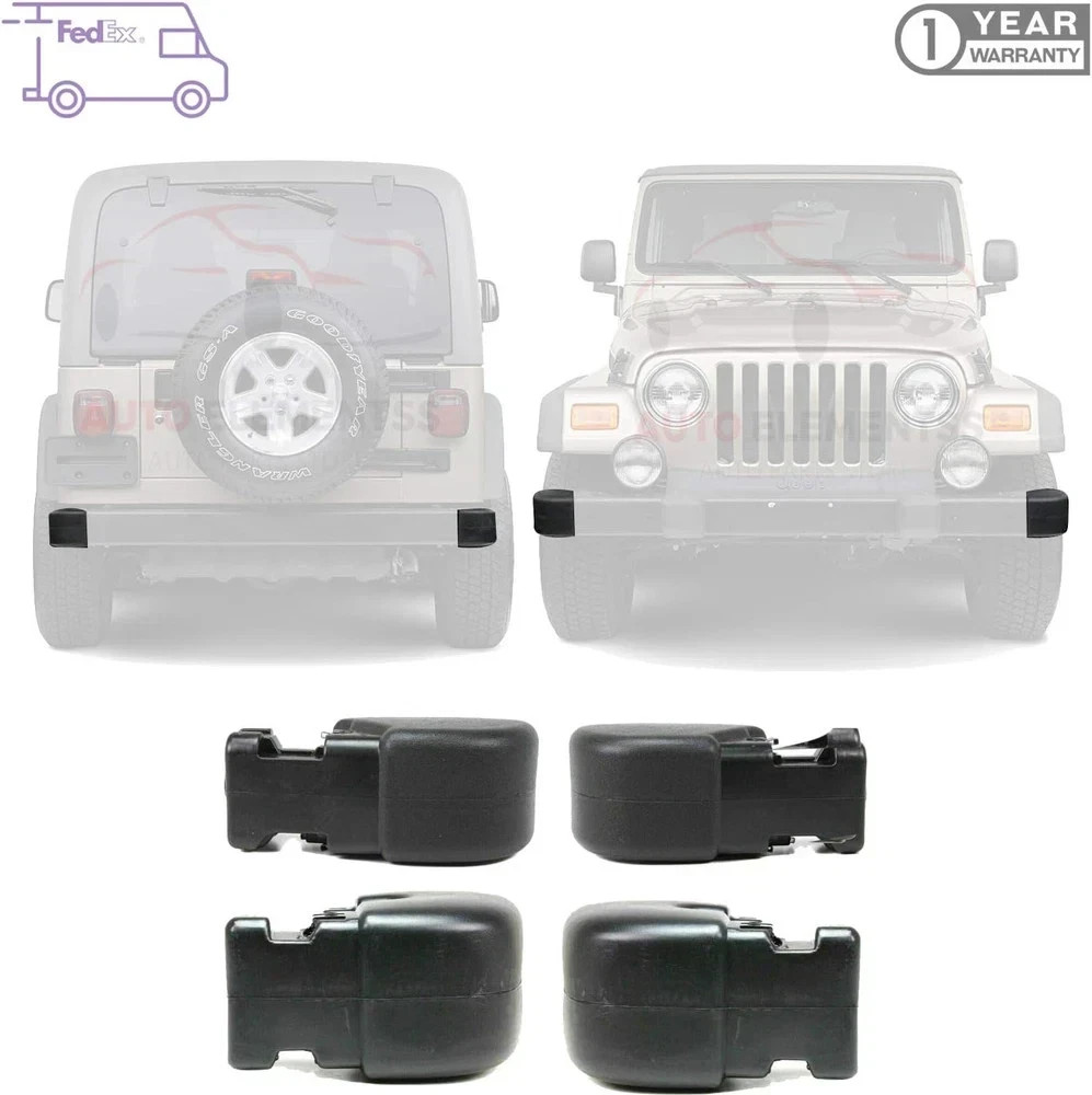 Bumper End Caps Front & Rear Black for 1997-2006 Jeep Wrangler Plastic OE Direct