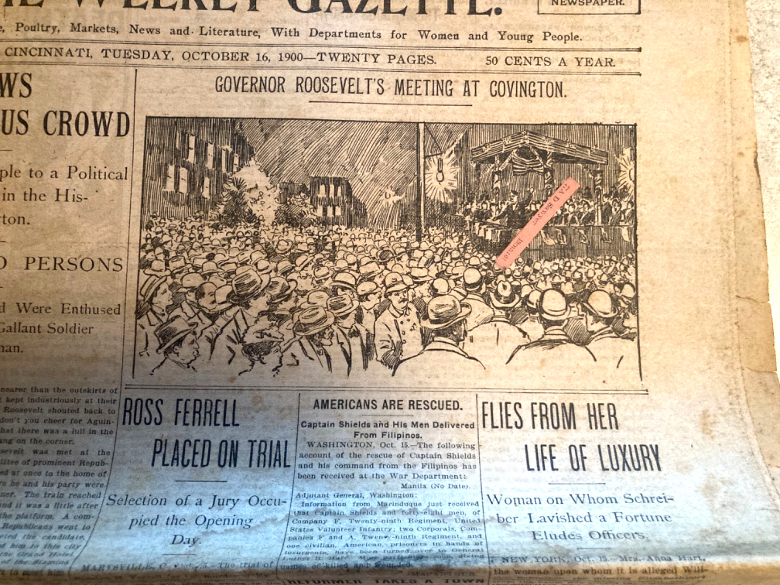 The Weekly Gazette-Cincinnati, OH-Oct. 16, 1900–Roosevelt visits Covington, KY