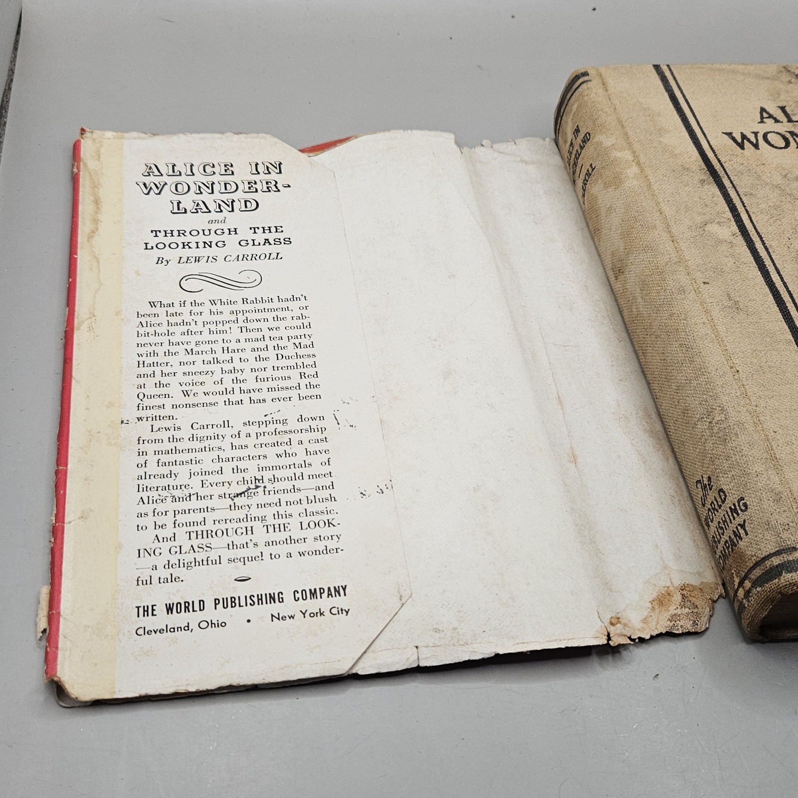 Alice In Wonderland Hardcover Book With DJ World Publishing 1940s