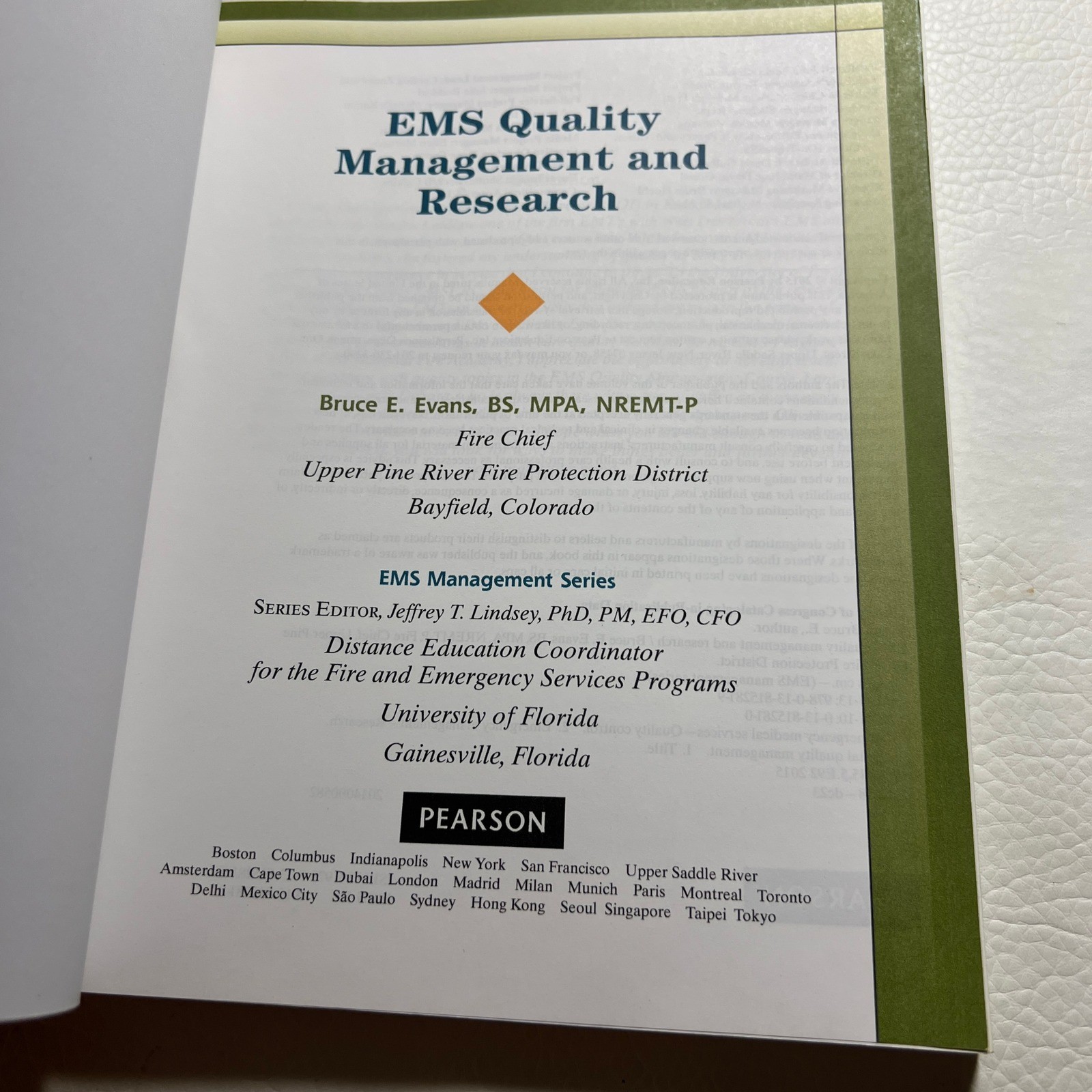 Pearson EMS Quality Management & Research Book Bruce Evans EMS Management Series
