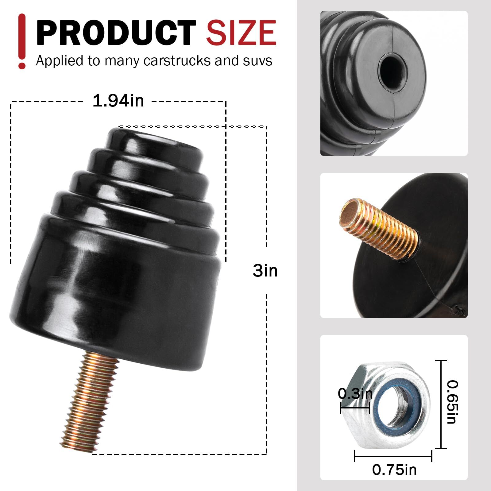 Suspension Bump Stop 9.9101G Black Universal Bump Stops Kit for Cars, Trucks and