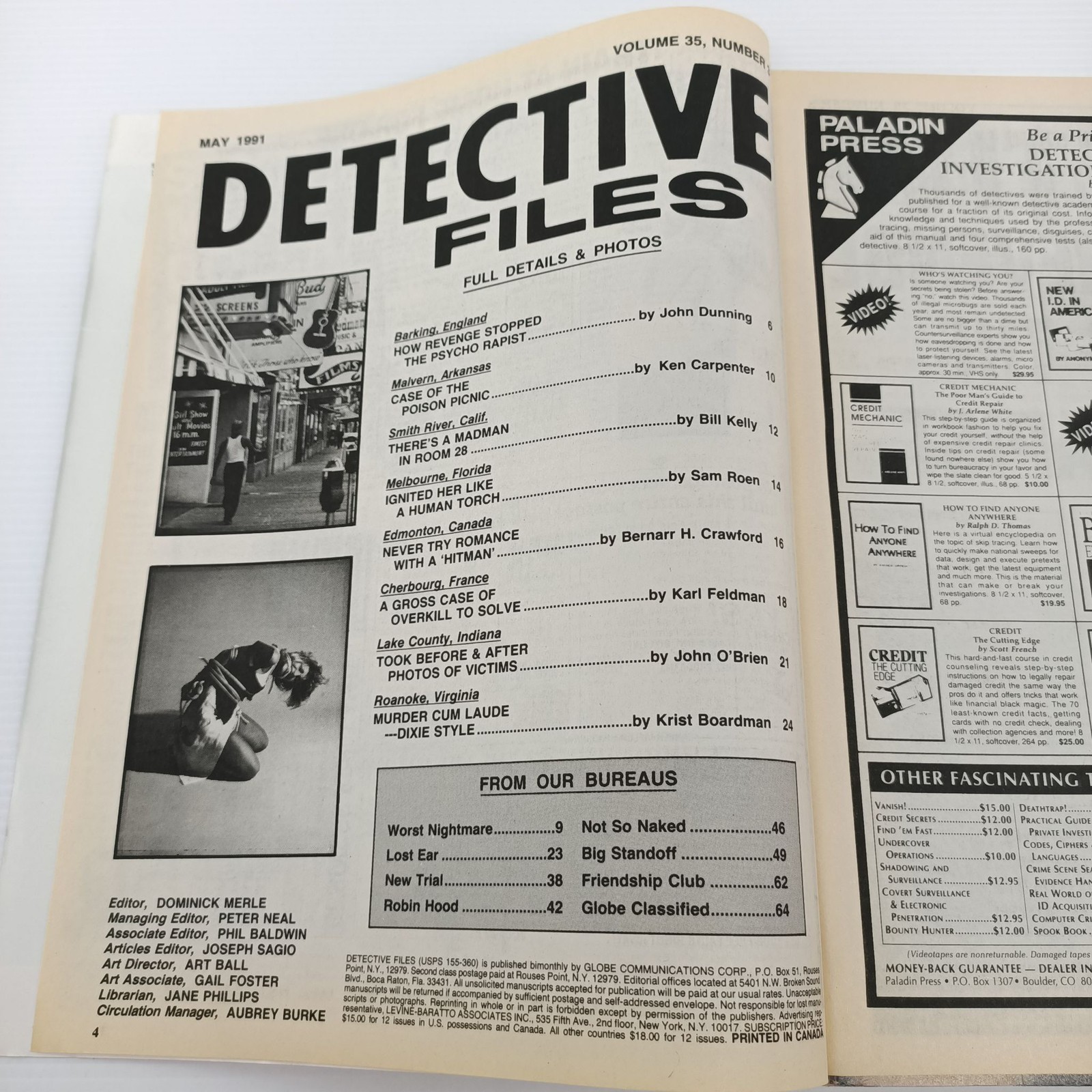 5x Detective Files Vintage True Crime Magazines 1991-1992 May-Jul 1992 Set