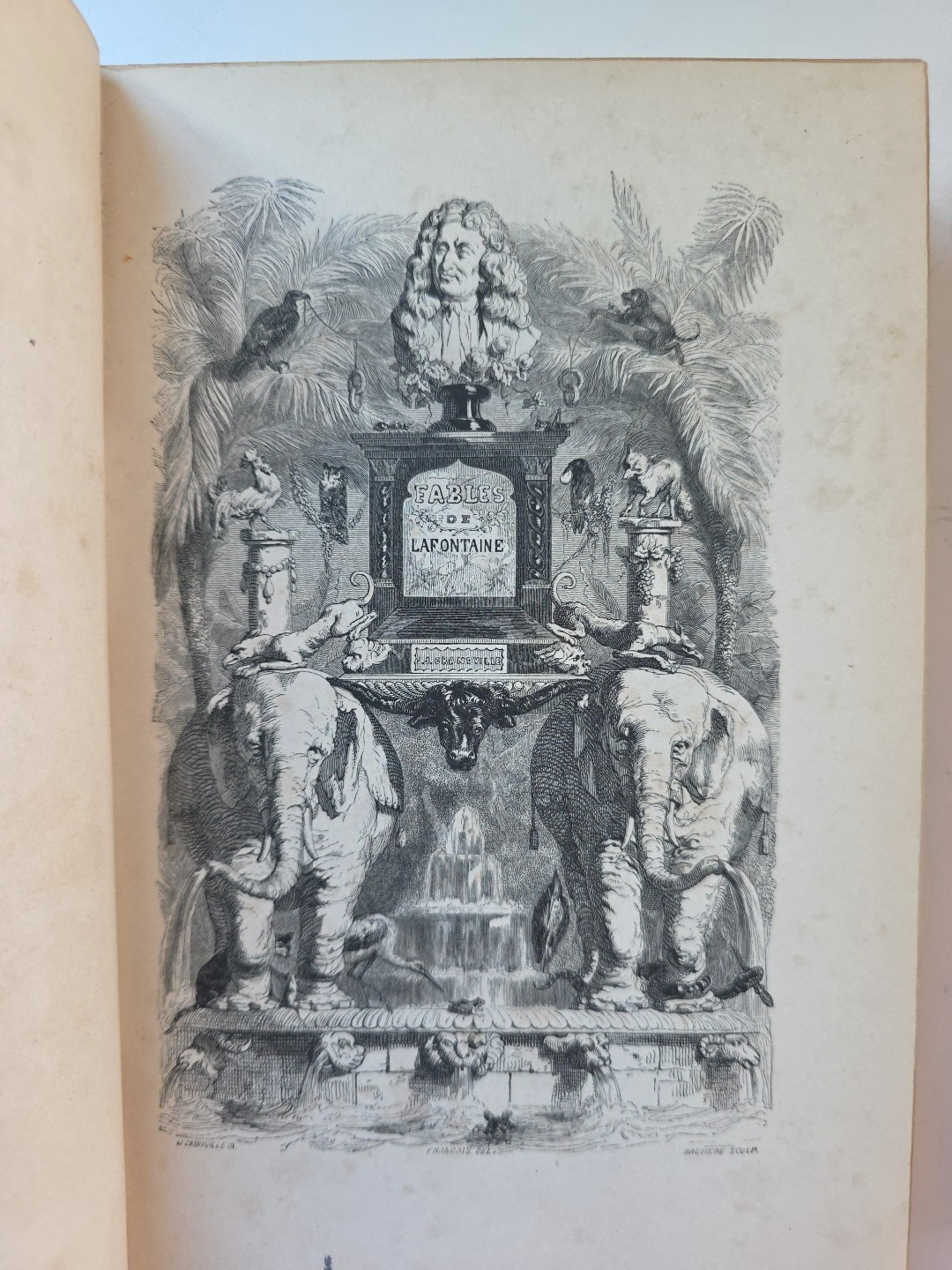 1843 Fables de La Fontaine 2 Volume Leather Set Grandville Illustrated French