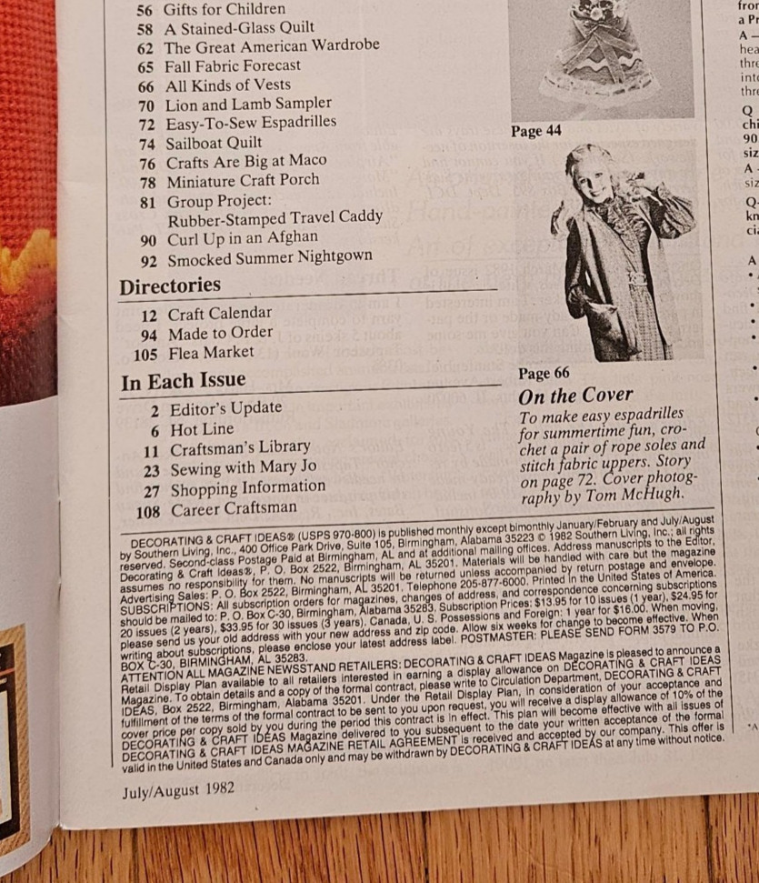 Decorating & Craft Ideas Magazine July/August 1982, 20-25 Projects, Ephemera Adv